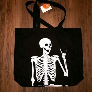 Halloween Tote Bag, Black Tote Skeleton, Rock N Roll Bag, Gothic Skeleton Bag